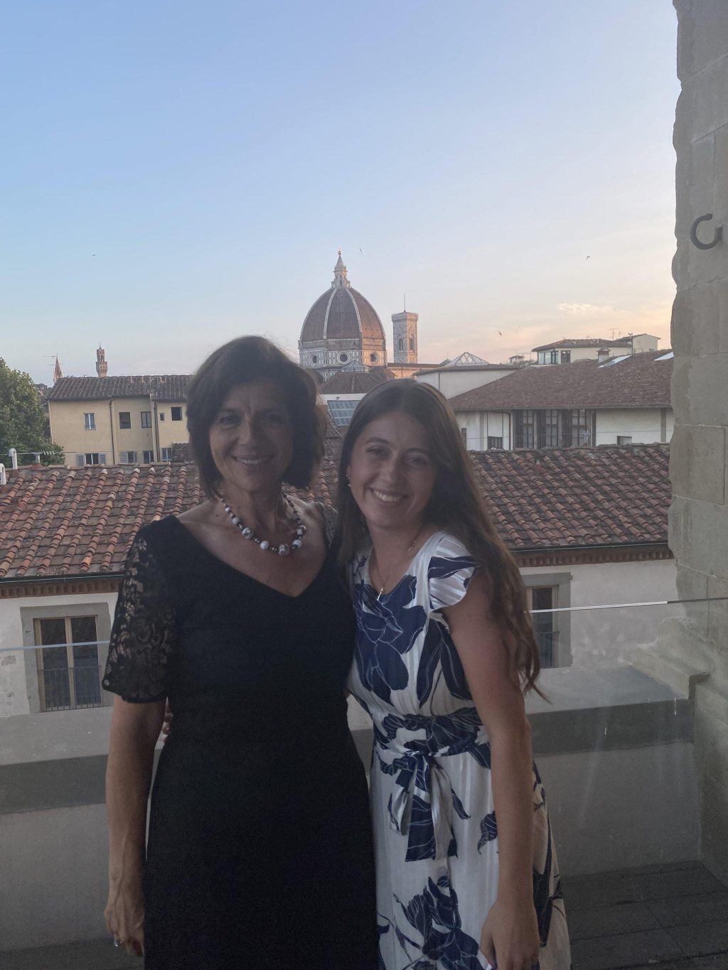 D'Andrea smiles with Florence program director Elizabeth Whatley at the final night dinner in Florence, Italy on June 29. Whatley cared for each individual student through everything from late-night taxi calls to family-style dinners.