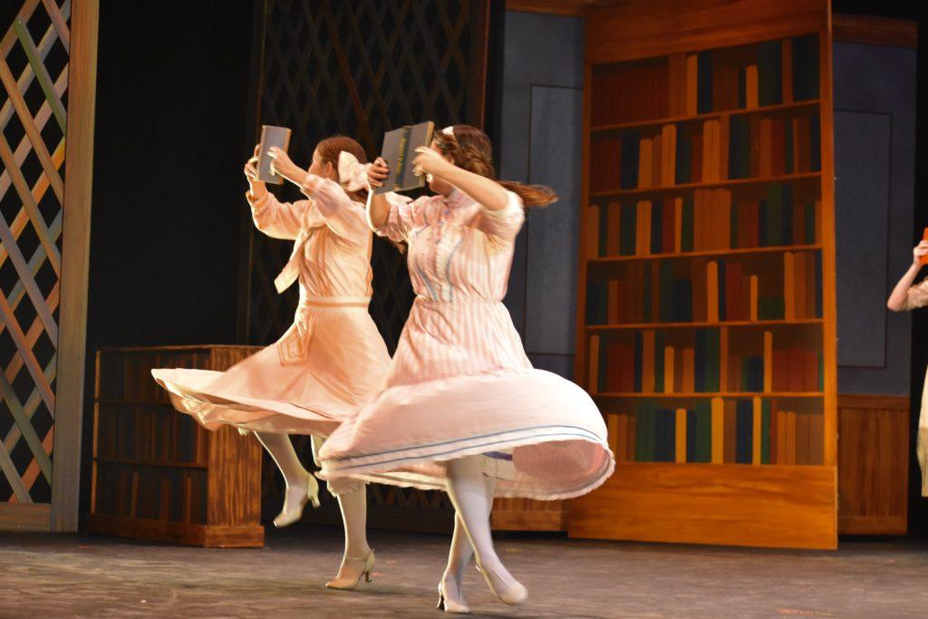 Dancers in the library twirl and show off their pastel costumes. The show is in Smothers Theater and will run until the 18th.