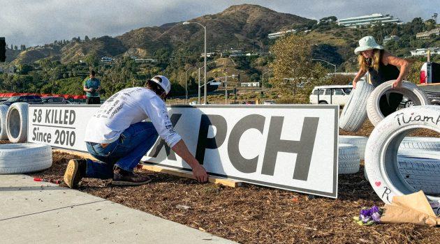 Volunteers Place 58 Ghost Tires on PCH to Call for Awareness and Action