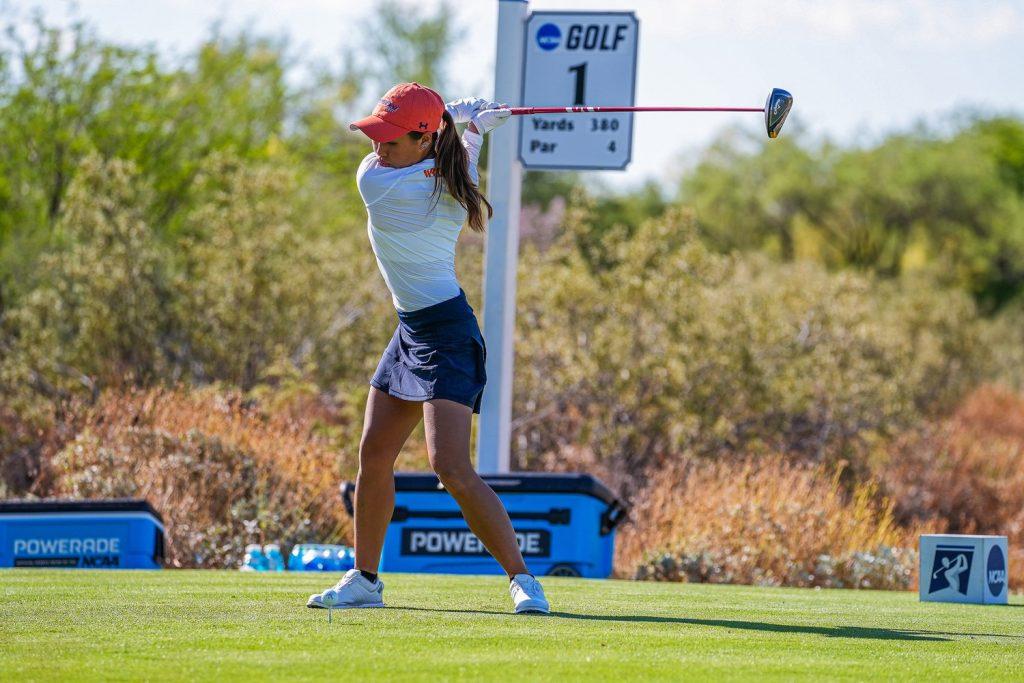 Wong played her first NCAA Championship in her freshman season. She tied for No. 41 in individuals but won her first and only NCAA Match against Stanford. Photo courtesy of Jeneath Wong
