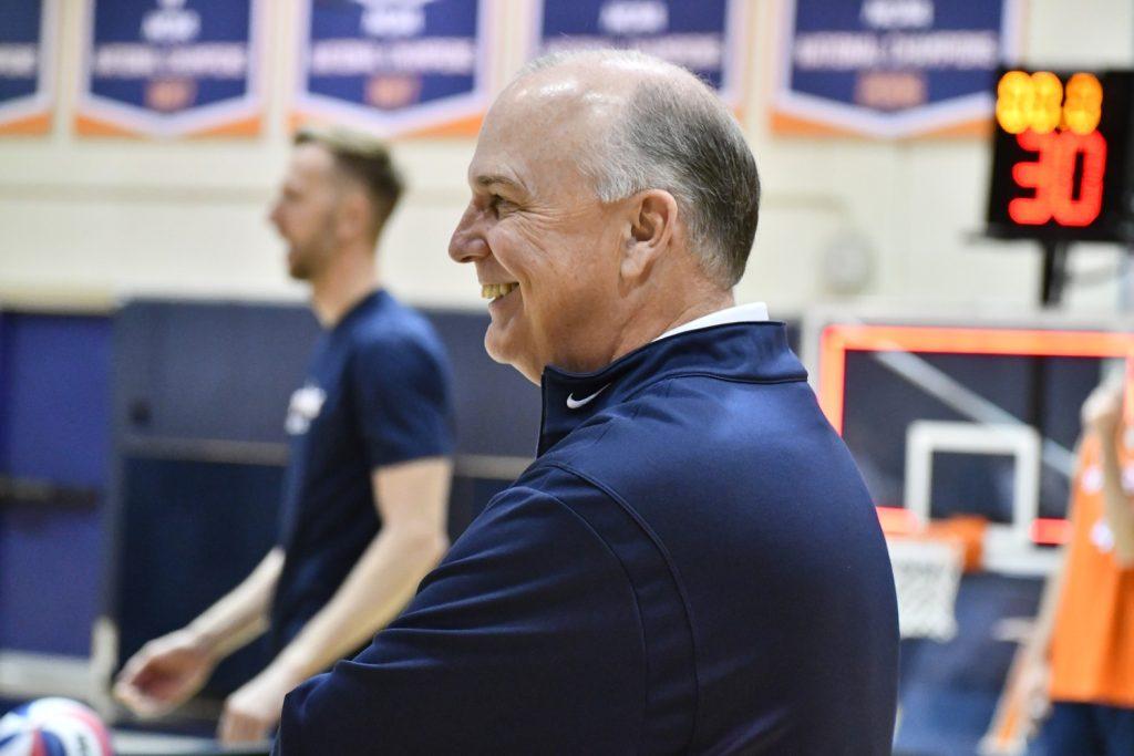 Director of Athletics Steve Potts inside Firestone Fieldhouse during a men's volleyball practice during fall 2019. Potts oversaw 63 conference regular-season or tournament titles as AD. Photo courtesy of Morgan Davenport
