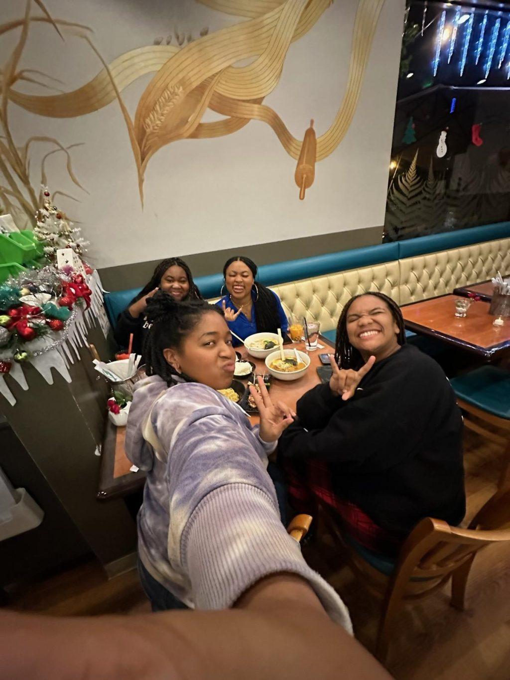 Turner and her suitemates during the last few moments of the fall 2023 semester. They shared each other's company over a meal at Tsuki Ramen. Photo courtesy of Heavenlyn Turner