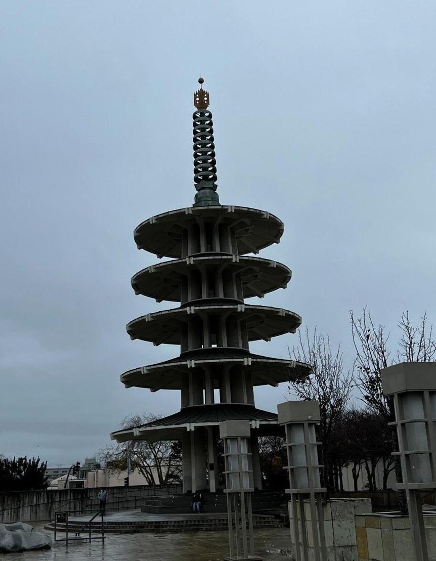 The Peace Pagoda in Peace Plaza during the AAPI Movement student group's excursion to Japantown on Jan. 13. Osaka, Japan gifted the Peace Pagoda to San Francisco in 1968 as a show of friendship, according to San Francisco Recreation & Parks. Photo courtesy of JJ Krasnick