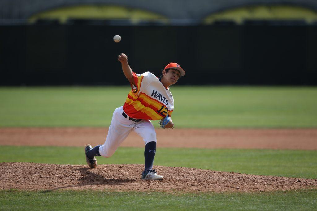 Bonn throws a pitch for the Waves during his freshman campaign. Bonn would finish the year with 33 IP, tallying 10 IP in his last two starts as a freshman. Photo courtesy of Jeff Golden