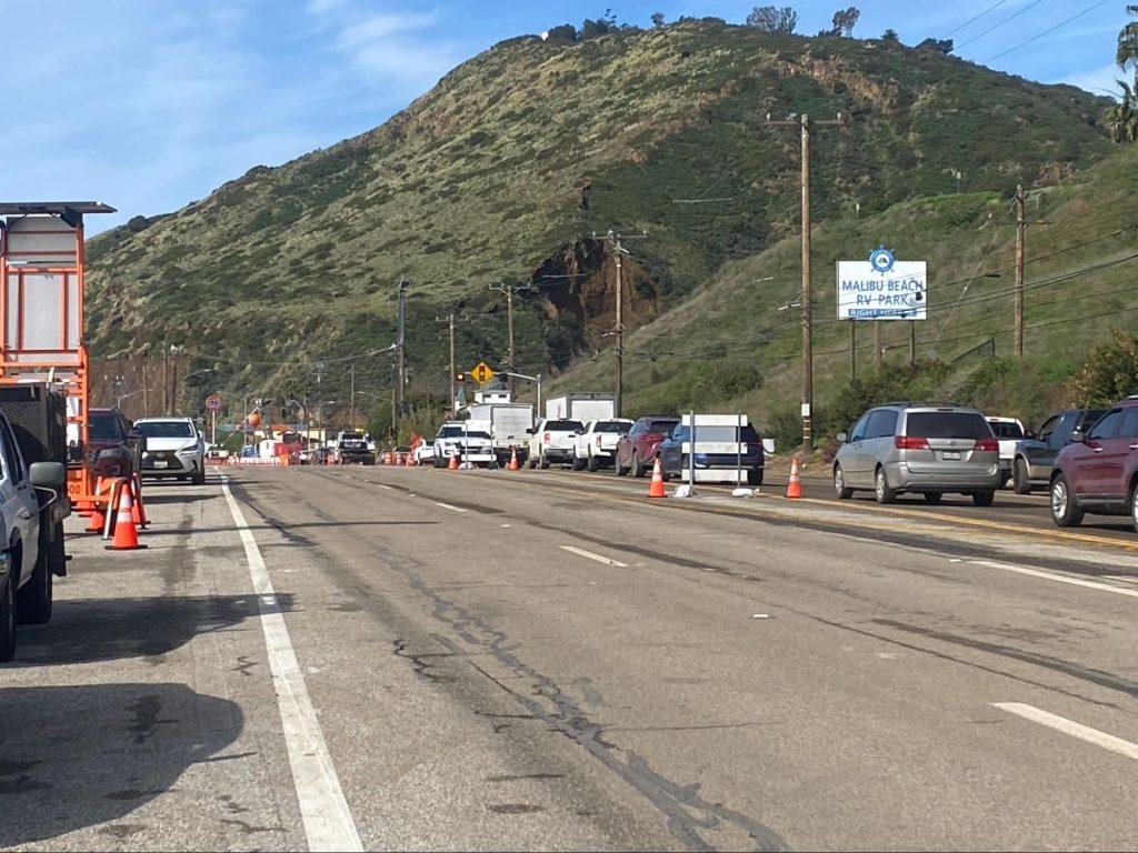 An Emergency Services vehicle turns cars back on PCH near Corral Canyon Road on Feb. 21. Rain caused a mudflow that closed PCH from Corral Canyon to Latigo Canyon Road on Feb. 21, until the morning of Feb. 22. Photo by Samantha Torre