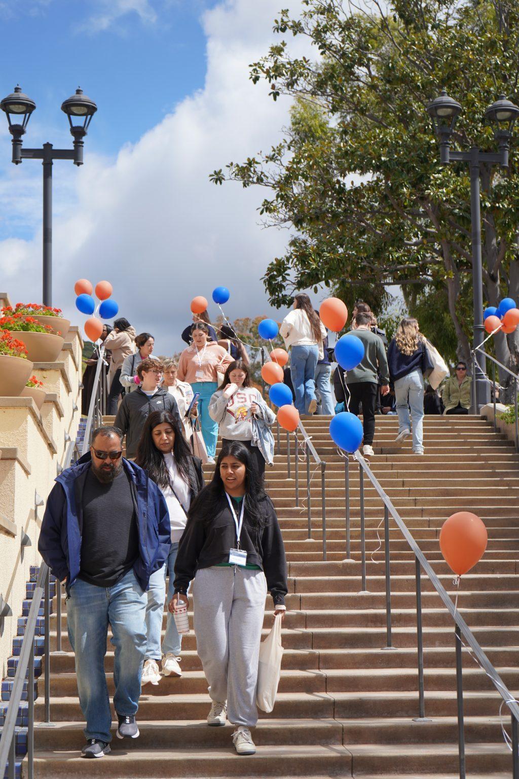 Admitted students and their families step onto Pepperdine's main campus for the first time April 5. Welcome teams decorated the campus with balloons, tents and arrows for directions. Photo by Liam Zieg