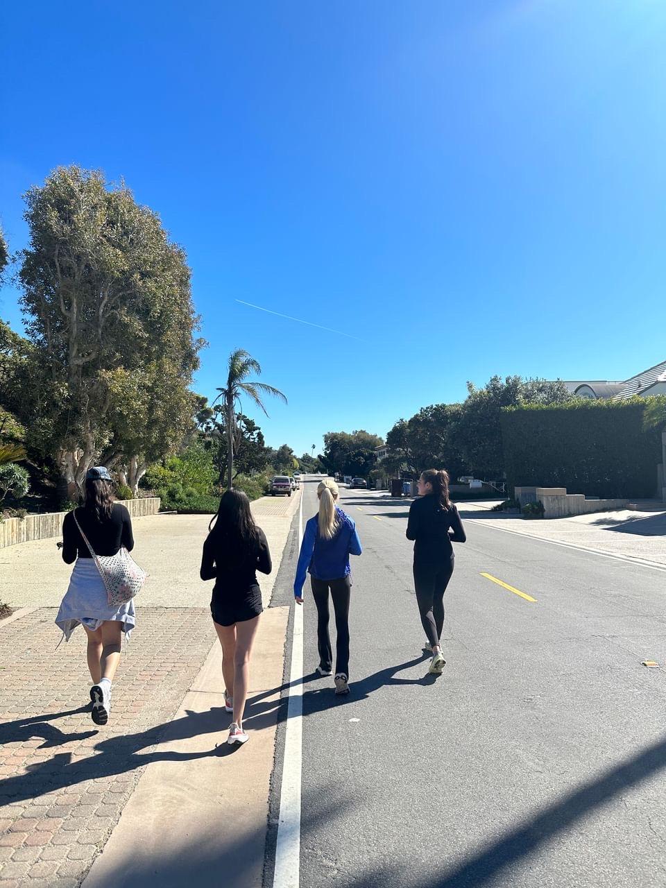 From left, Ming Hsu, Nicole Rocha, Frances Cottrell and Laci Bowman walk together during one of the first meetings of the Hot Girl Walk Club. Cottrell said during the first meet-ups she quickly found the club to be a great community of supportive women. Photo courtesy of Laci Bowman