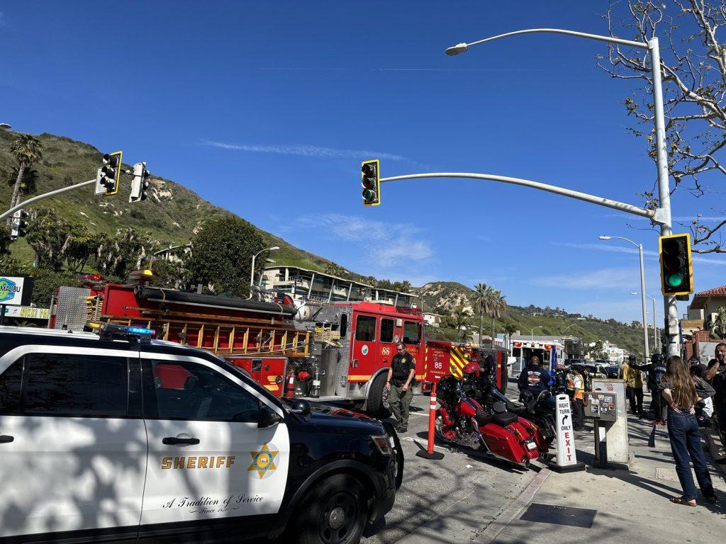 A motorcycle accident closes down one lane of PCH and backs up traffic March 10, outside of Nobu. Many tourists go to Nobu during their vacations in Malibu.
