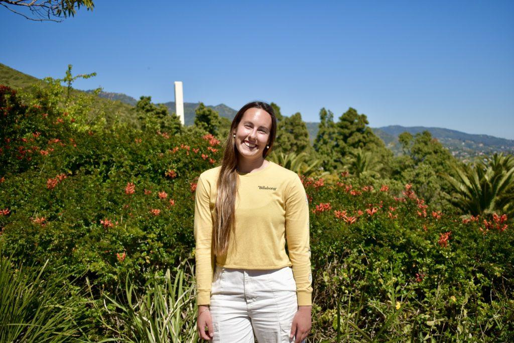 Senior Natalie Alderton poses in the garden outside Stauffer Chapel. Alderton said she has found communities on campus that have deeply affected her relationship with God and her faith.