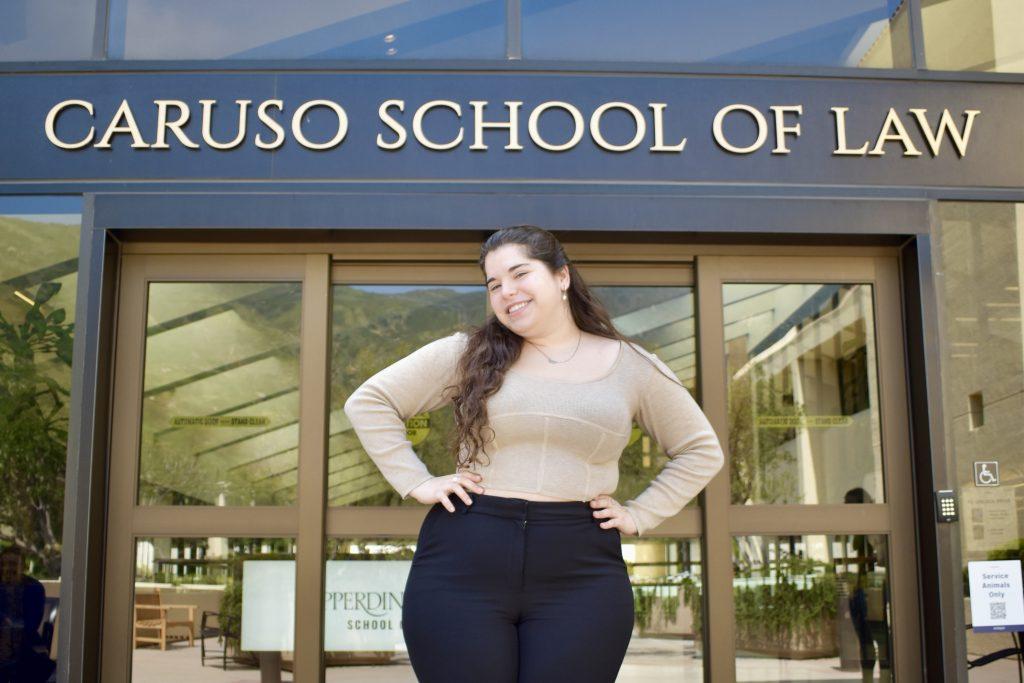 Second-year Law Student Ronnie Baruch poses outside of the Caruso School of Law. Baruch has brought back the Interfaith Council in her time at Caruso.