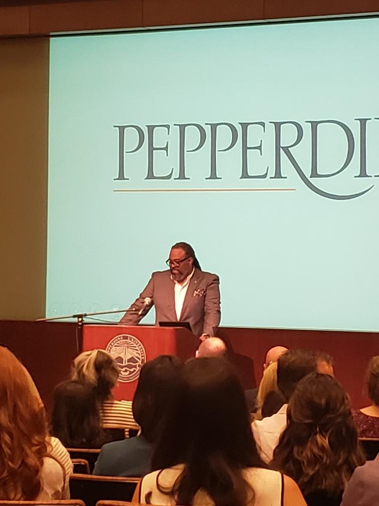 Eric Wilson speaks at a President's Briefing on Aug. 7, 2019. Wilson said he told students to always be aware of the stories they believe about themselves and give themselves grace. Photo courtesy of Eric Wilson