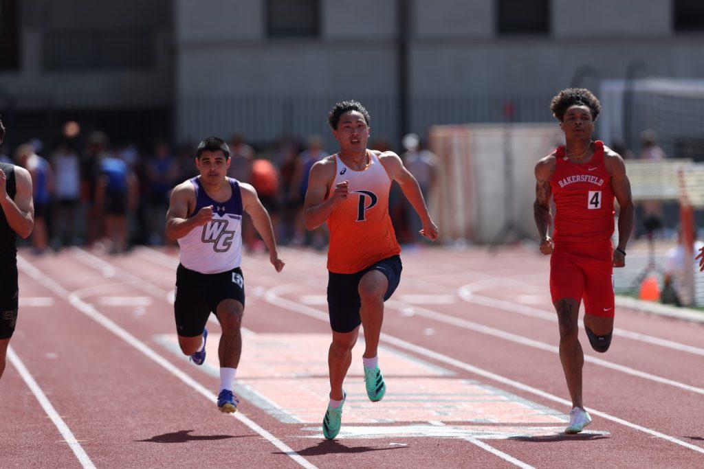 Graduate sprinter Brandon Fong runs in the 100-meter sprint at the Occidental Distance Carnival on March 10. Fong has broken four school records in his first season as a graduate sprinter at Pepperdine. Photos courtesy of Pepperdine Athletics