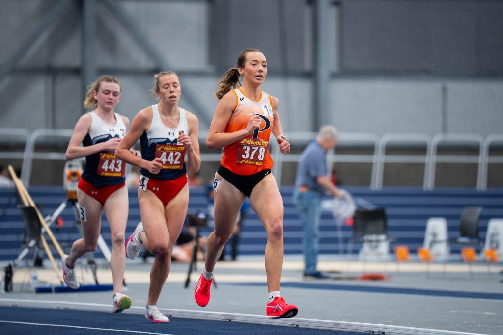 Shrader leads in an indoor race Feb. 26, in the MPSF Indoor Track & Field Championships. The Waves have also had three WCC runners of the week in addition to their school records.