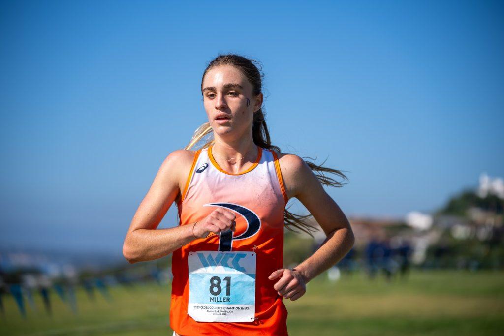 Freshman Hannah Miller competes in the WCC Cross Country Championships on Oct. 28. Miller broke the 1,000-meter school record during indoor track season at the Lauren McCluskey Memorial Open on Jan. 20.