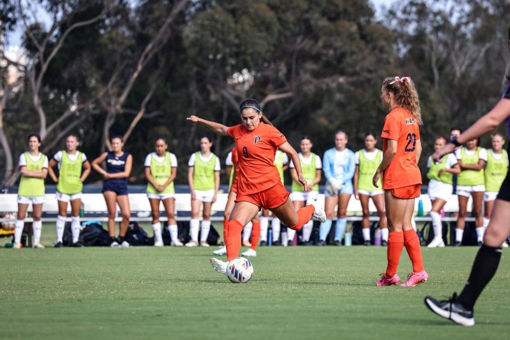 Tabitha LaParl, redshirt junior midfielder/forward, goes for a shot on goal against the Tritons on Aug. 22. Of the 18 total shots the Waves took, LaParl was responsible for five of them.