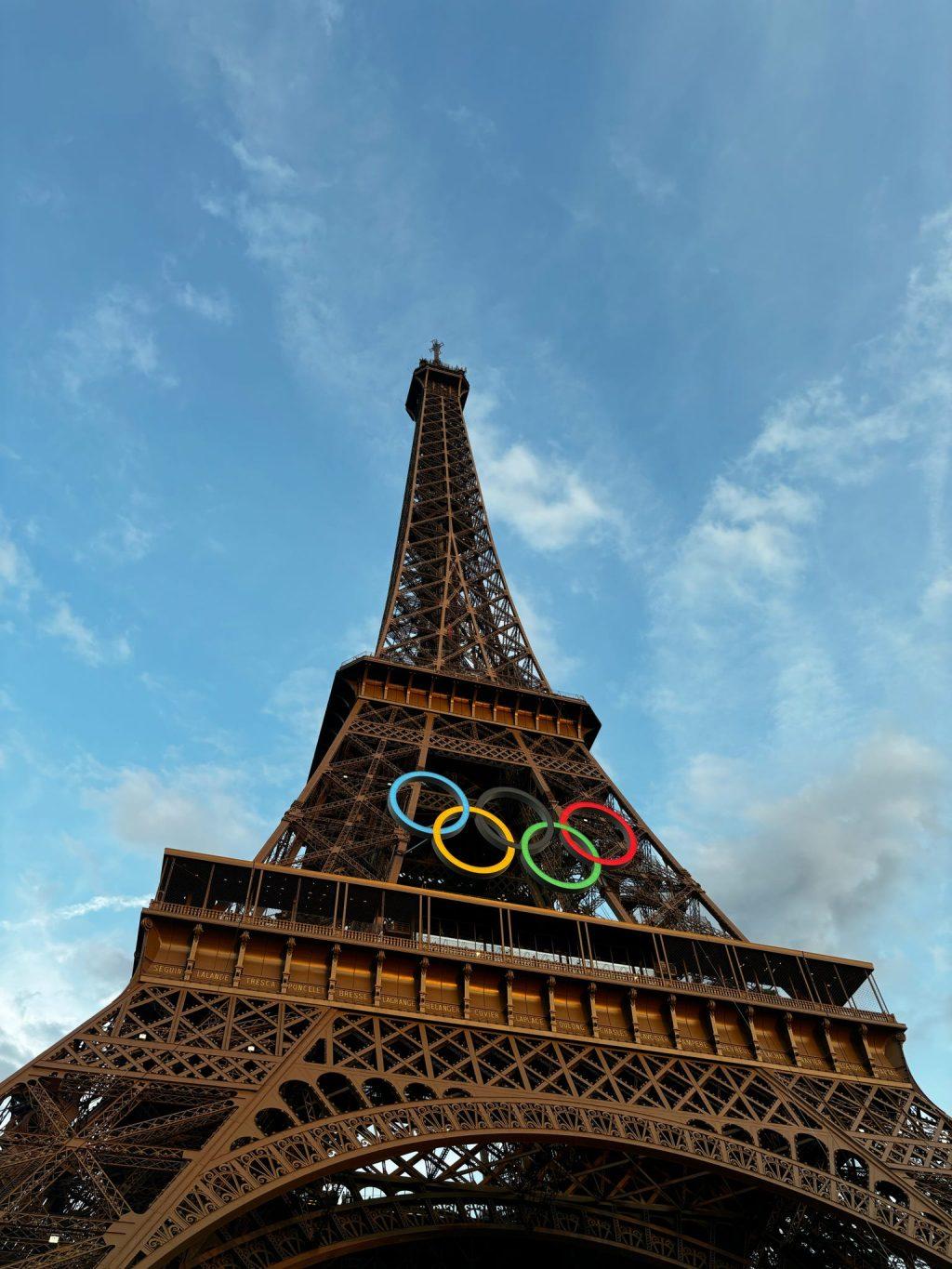 A photo of the Eiffel Tower as it dawns the Olympic rings captured by Andie Aviv on July 17. The rings were installed on the tower June 7 and stayed up during the entirety of the Olympics. Photo courtesy of Andie Aviv