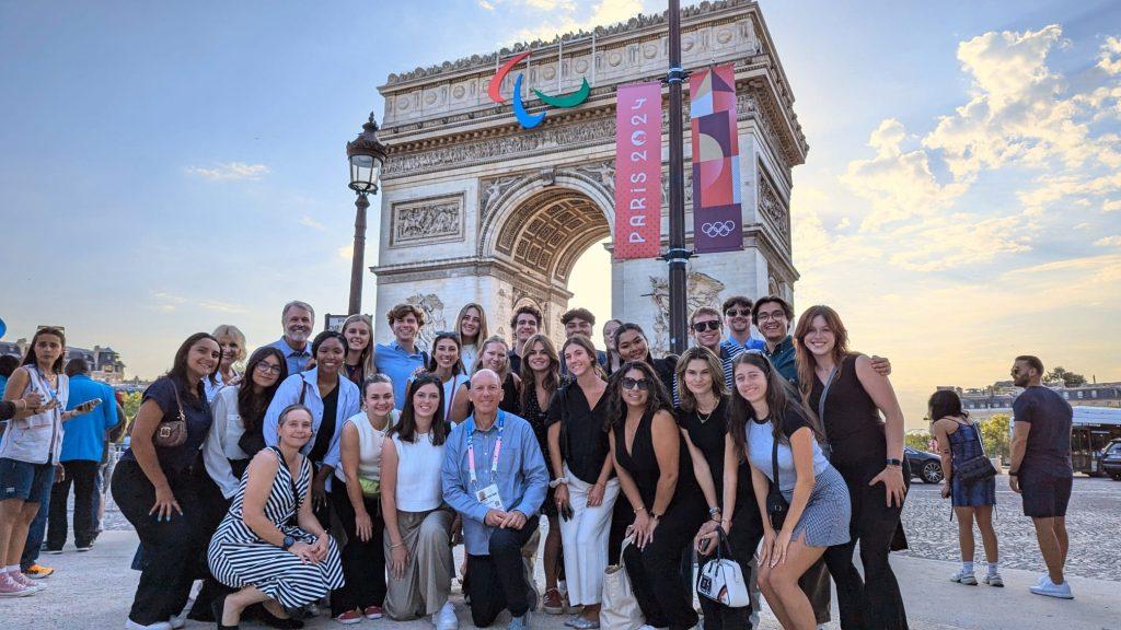 The Paris program students take a group photo with John Lisko, Managing Director of the International Paralympic Committee, on July 29. Lisko was appointed in 2022, and plans to make the Los Angeles Olympics in 2028 a big focus for the Paralympics. Photo courtesy of the Paris program