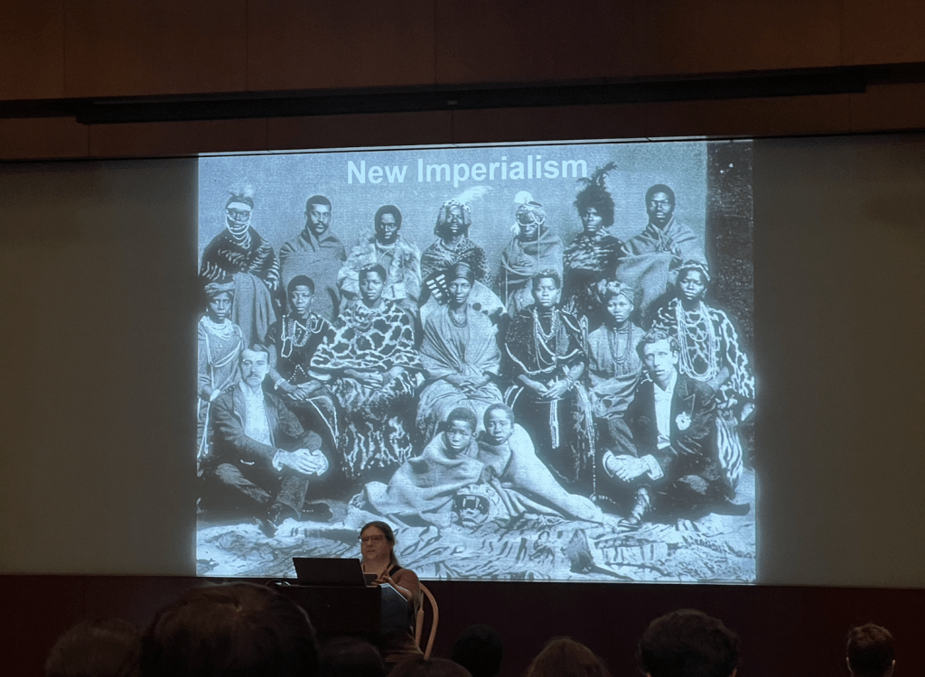 Professor Sharyl Corrado teaches her HUM 313 class Feb. 9 in Elkins Auditorium. The focus of the lecture was New Imperialism. Photos by Ava Heinert