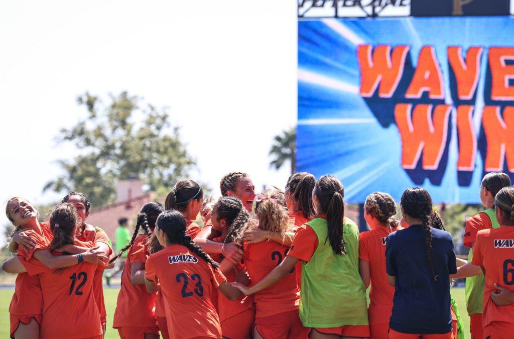 Pepperdine Women's Soccer celebrates their win after the final buzzer against No. 3 UCLA Bruins. The Waves are looking to continue their ranked wins against Fresno State on Sept. 20.