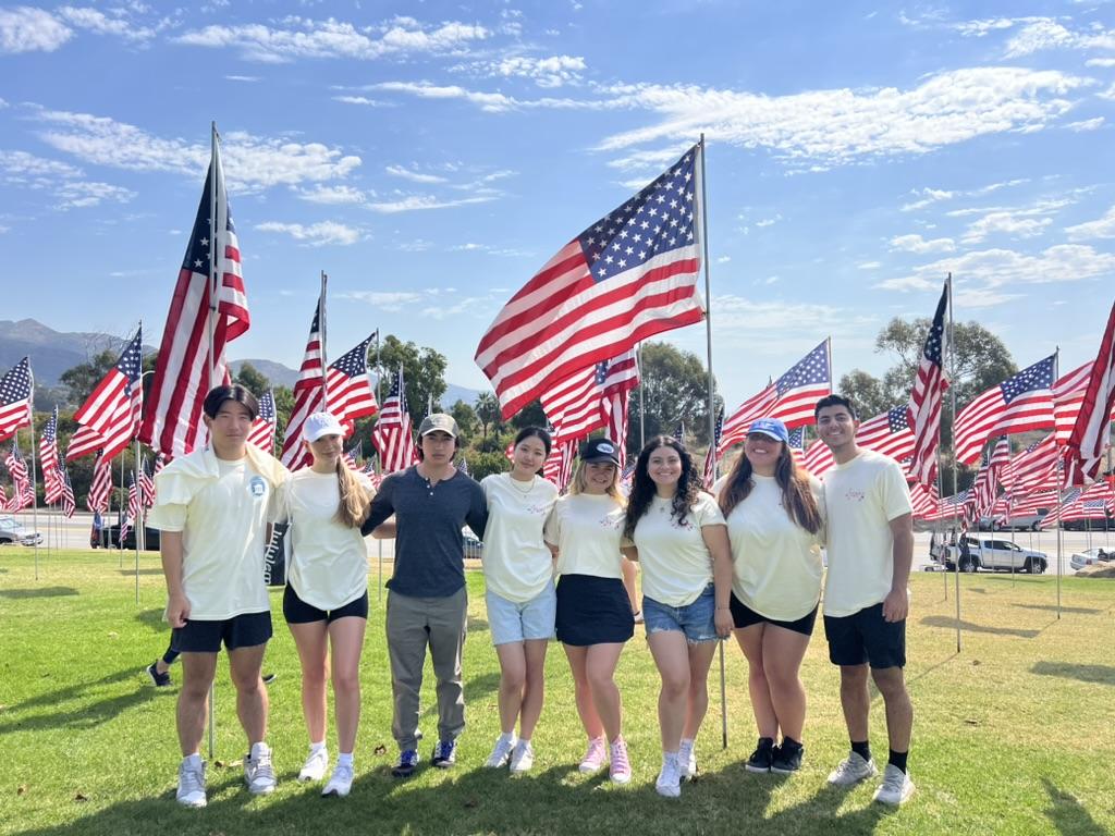 Students gather at Alumni Park to participate in the Waves of Flags on Sept. 7. The project is part of the 35th annual Step Forward Day.