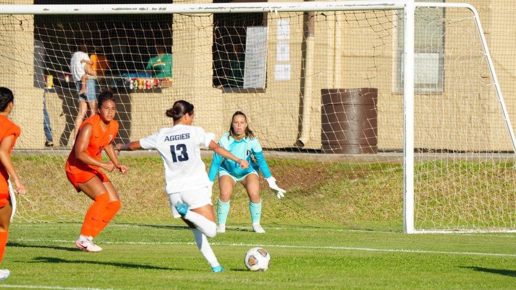 Freshman Jillian Medvecky prepares to stop a goal against Utah on Aug. 15. Medvecky is finding her place among the Waves in her first year at Pepperdine. Photo courtesy of Pepperdine Athletics