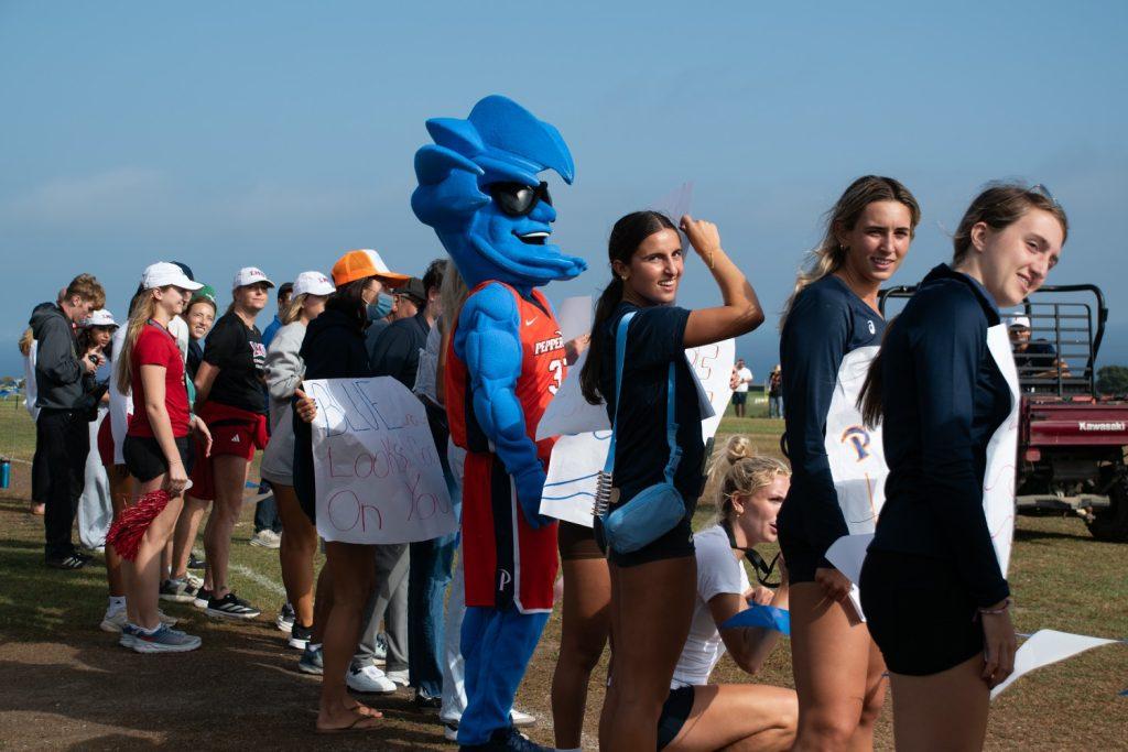 Willie and Wave and fans cheer for Pepperdine Cross Country for their first, and only home, meet of the season Aug 30, at Alumni Park. For the remaining three meets, the Waves will be on the road, running for a spot at the WCC Championships in Nov.