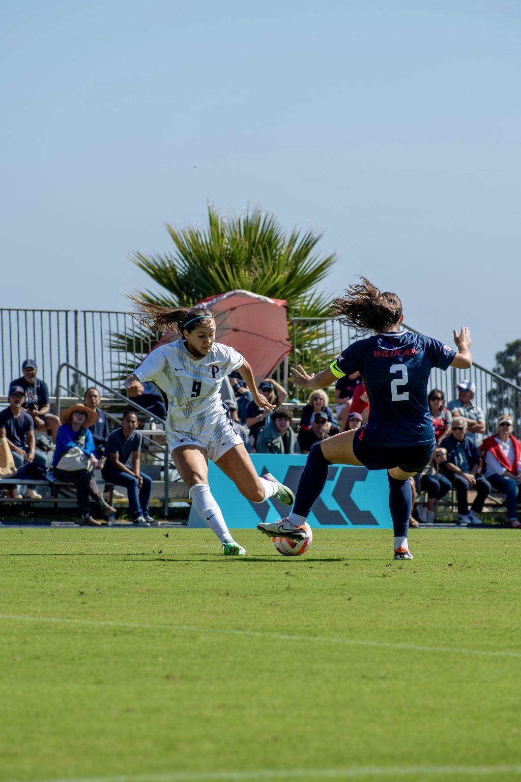 Tabitha LaParl, redshirt junior midfielder/forward, shoots and scores a goal against Arizona on Aug. 29, at Tari Frahm Rokus Field. LaParl led the team with four shots.