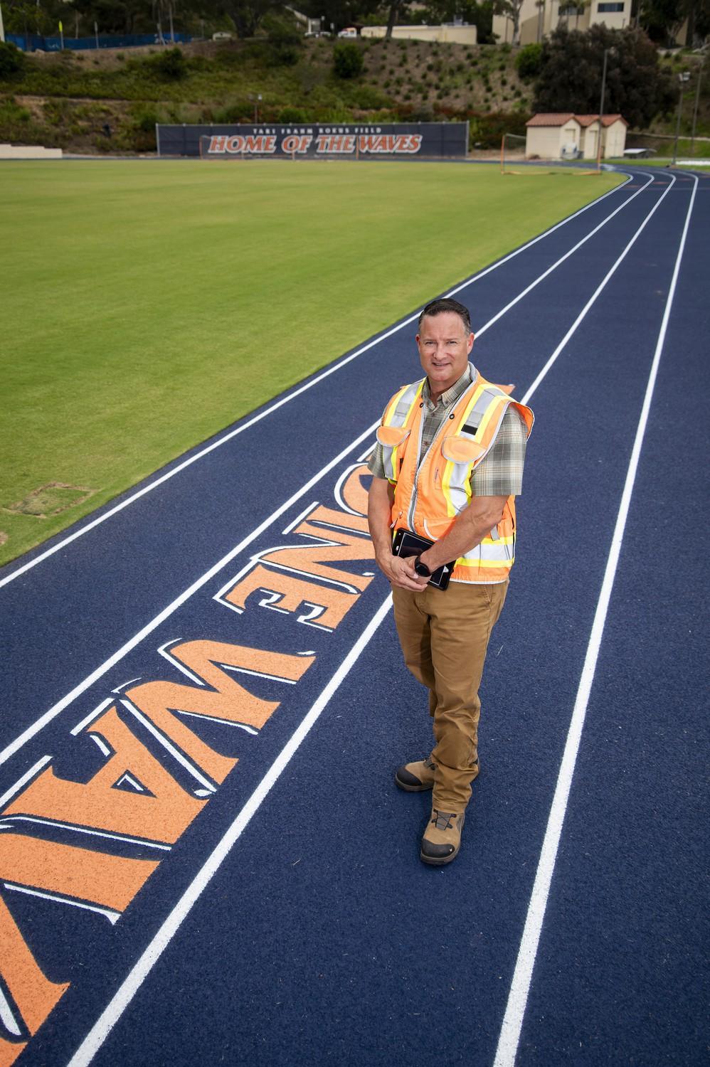 Pepperdine Facilities directs the track's new design to have Pepperdine's orange and blue colors to last for its lifespan. Pepperdine felt the need for new distance markers for both Track and Field and Cross Country. Photo courtesy of Pepperdine's Department of Facilities