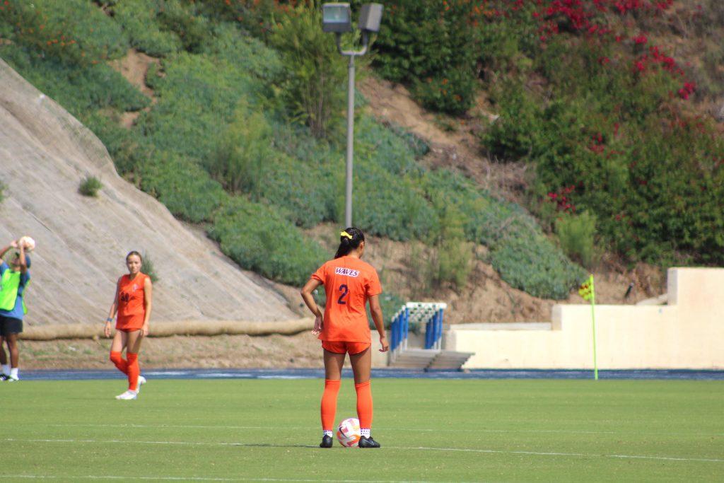 Freshman midfielder/forward Ariana Salvador scopes out the field before starting play against Cornell on Sept. 22, at Tari Frahm Rokus Field. The Waves dominated possession of the ball, attempting 18 shots compared to Cornell's eight, according to Pepperdine Athletics.