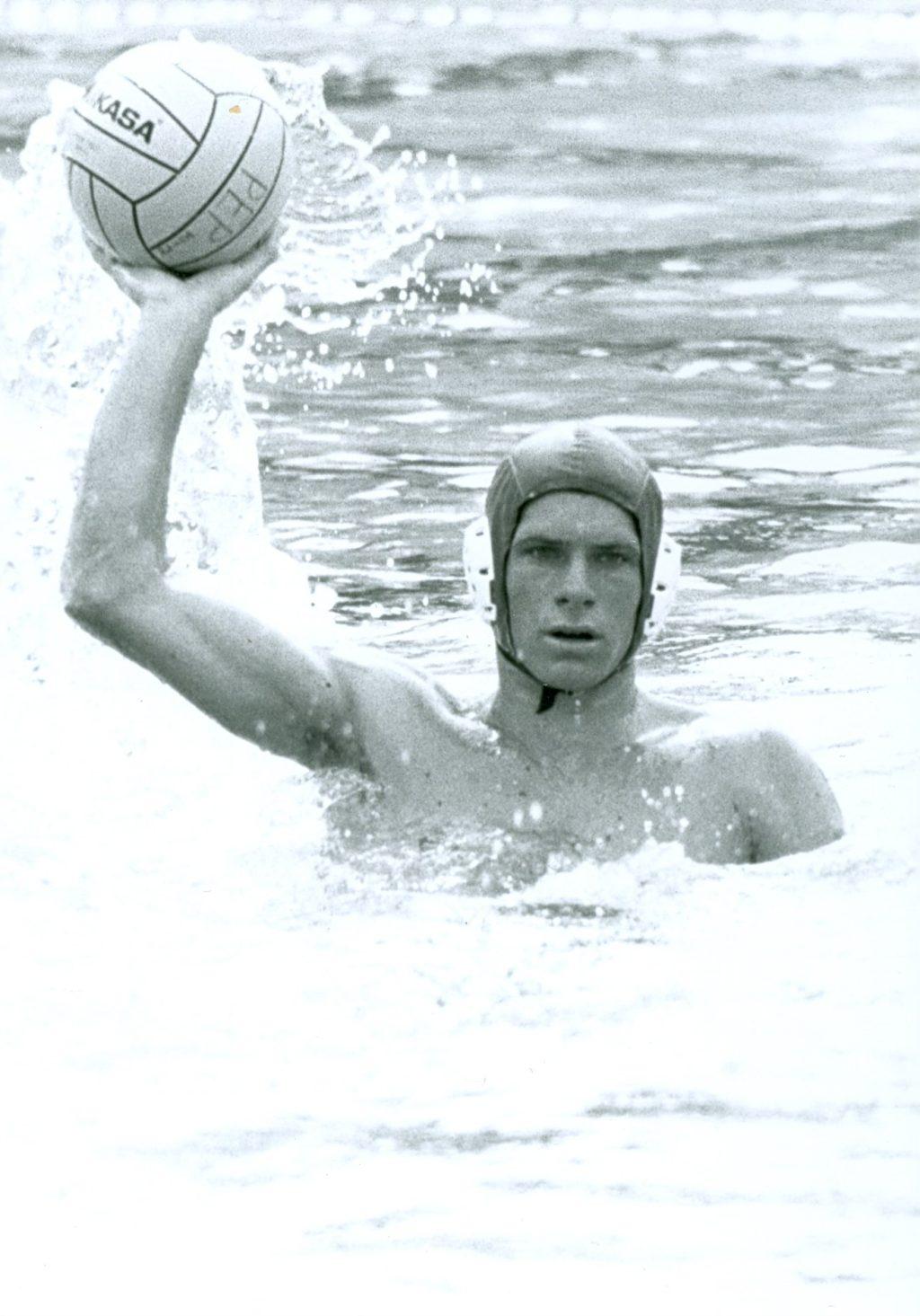 Kocur readies the ball in throwing motion during his time as a Pepperdine Water Polo player ('93-'97). Kocur tallied 138 goals and set the school record with 28 two-point goals. Photo courtesy of Pepperdine Athletics