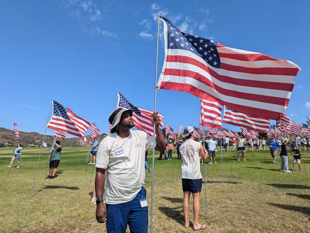 Students raise 2,977 flags in memory of the lives lost on 9/11 Sept. 7. The project was one of 25 projects that took place in L.A. to commemorate Step Forward Day.