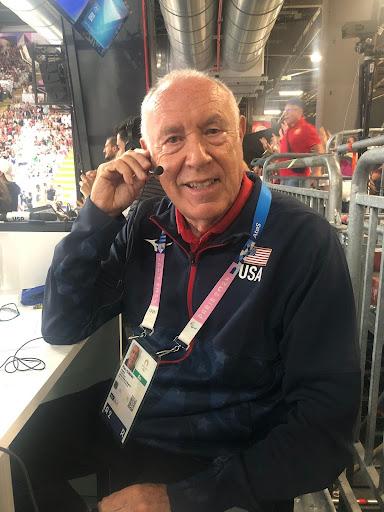 Dunphy with his headset as he prepares for his coaching duties from the sidelines at the 2024 Paris Olympics. If there is anything he can do to help, he wants to do it, Dunphy said. Photo courtesy of Marv Dunphy