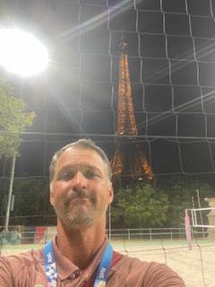 Sicoli snaps a selfie as the Eiffel Tower looms in the background during his time in Paris at the 2024 Olympics. The memories of playing under this monument is something he will never forget, Sicoli said. Photo courtesy of Marcio Sicoli