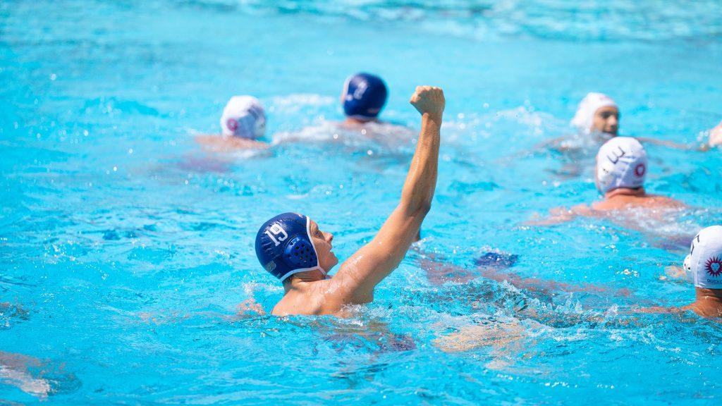 Senior attacker Dane Howell celebrates his goal against Loyola Marymount University at Raleigh Runnels Memorial Pool on Sept. 14. The Waves won the game 15-12. Photos courtesy of Pepperdine Athletics