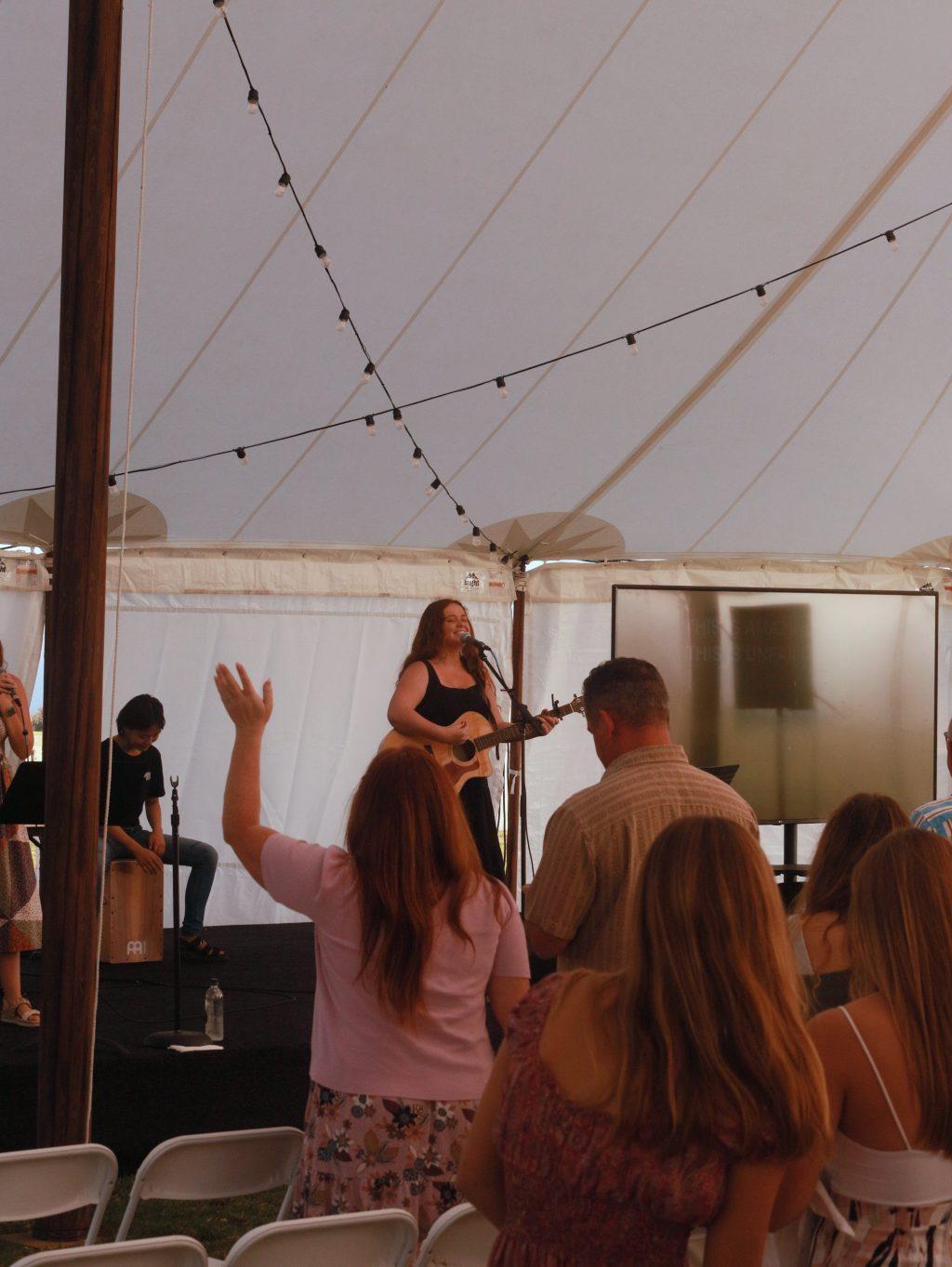 Anna Spivey performs for multiple groups within Pepperdine's HUB for Spiritual Life. Spivey joined WAVES WORSHIP writes songs for the group. Photo courtesy of Anna Spivey