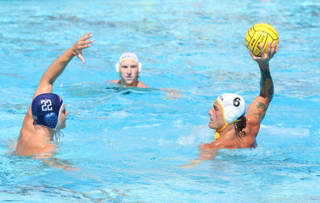 Freshmen attacker Erik Ionescu defends a Long Beach attacker at Raleigh Runnels Memorial Pool on Sept. 28. Ionescu was recently named a WCC Newcomer of the Week.