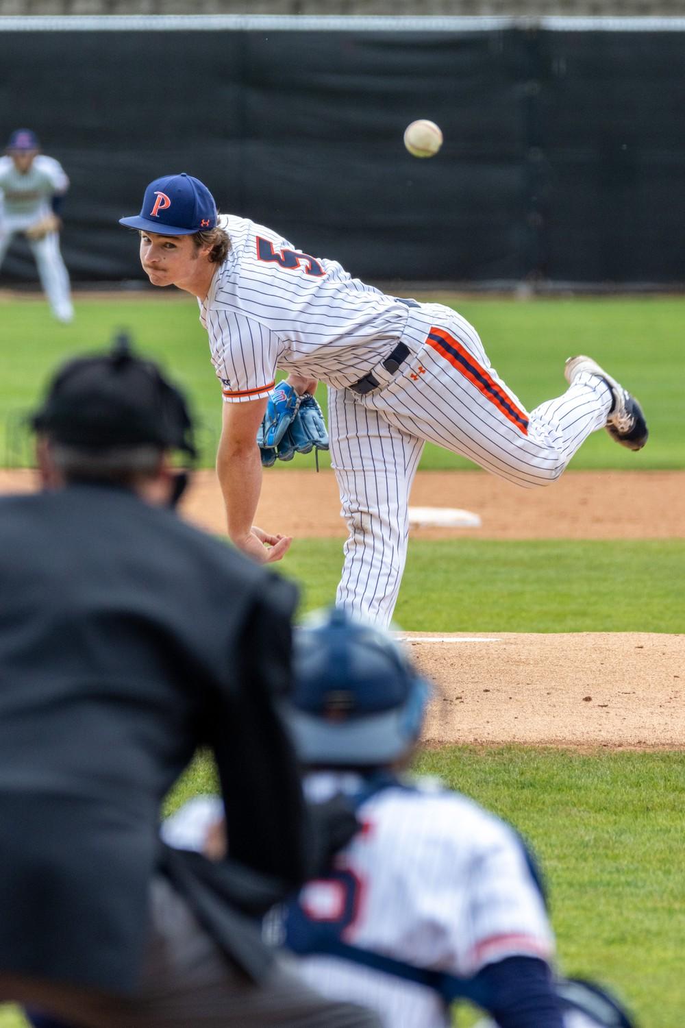 Telfer delivers a pitch during a game last spring ('23). Across four seasons, Telfer appeared in 48 games with 21 starts, an overall record of 9-7, recorded two saves, tallied 144 strikeouts and accumulated a 3.96 ERA across 141 innings.