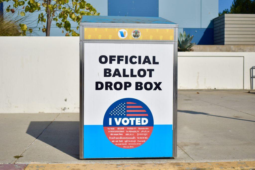 An official ballot drop box ready for ballots to be dropped off. Once completing their absentee ballot, this is one option for voters to turn in their ballots. Photo by Mary Elisabeth