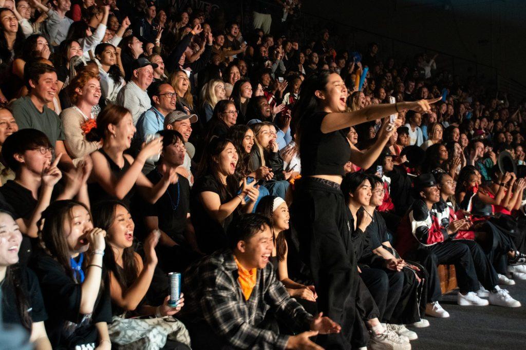 A sea of Waves get rowdy during Blue and Orange Madness on Oct. 4, at Firestone Fieldhouse. Waves Weekend saw over 1,800 throughout the festivities with night one ending on a packed crowd of eager Waves for the 2024-25 season.