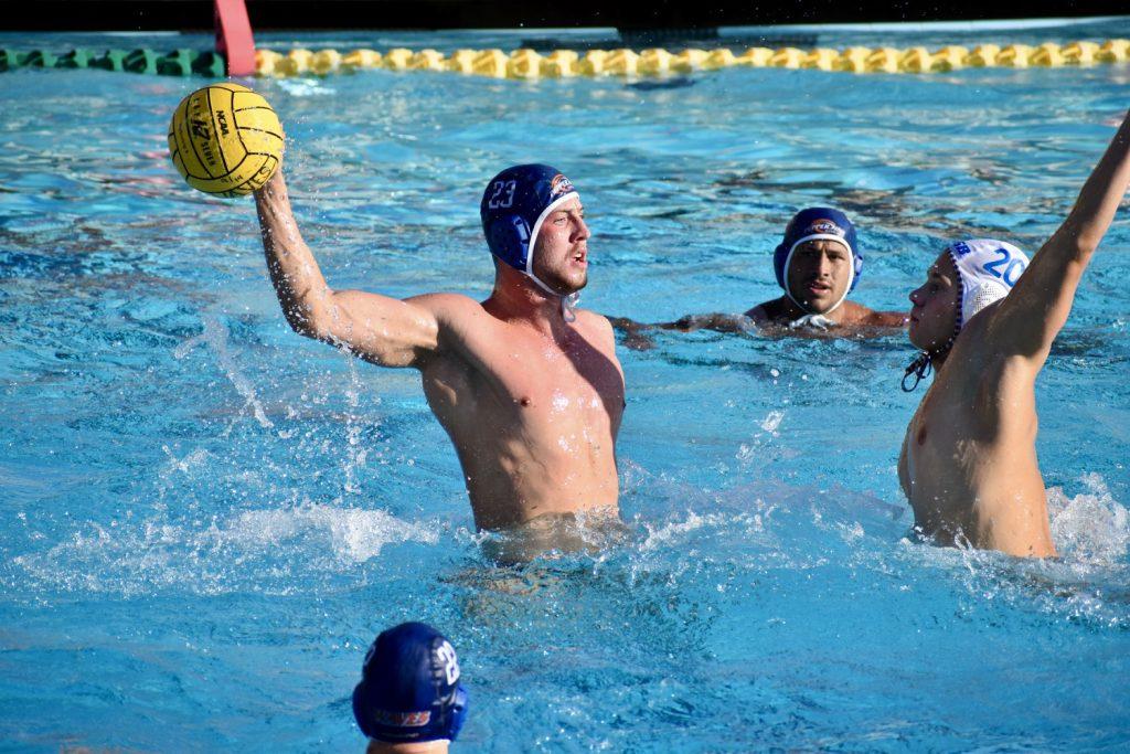 Junior attacker Adam Csapo controls possession against UC Santa Barbara on Sept. 19 at Raleigh Runnels Memorial Pool. Csapo finished the match with three goals and two assists. Photo by Mary Elisabeth