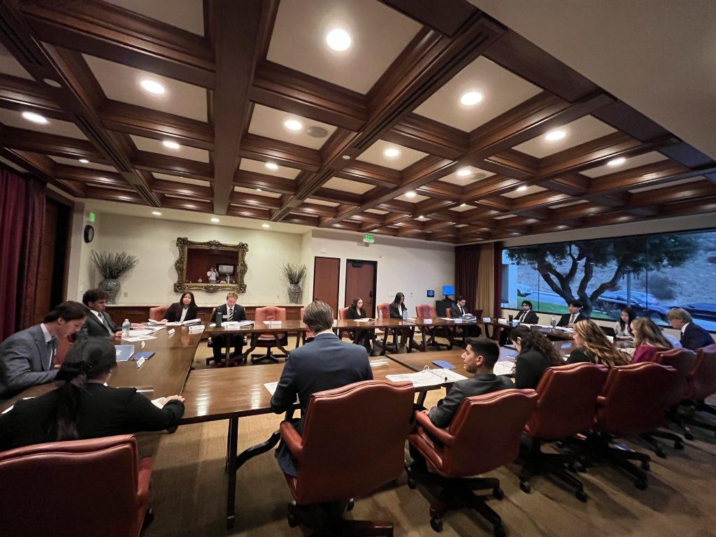 Student Government senate members present at the weekly meeting Oct.16. Executive Vice President Michael Sugimoto opened the meeting, before senate members broke off into research groups in the Thornton Administrative Center.