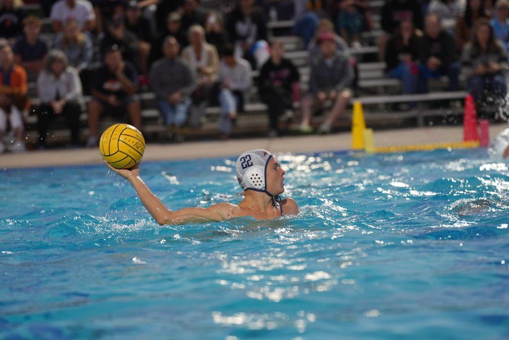 Freshman attacker Erik Ionescu controls possession against Loyola Marymount University on Oct. 25 at Burns Aquatic Center. Ionescu recently earned his third WCC Newcomer of the Week Award. Photos courtesy of Pepperdine Athletics