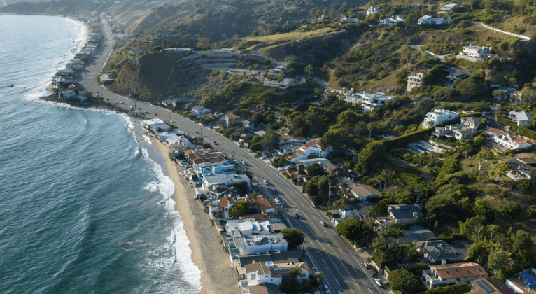 This aerial view of what PCH looks like today shows the tightly packed beachfront houses that currently line the highway. When the Rindges owned the land, it was dirt, sand and a few houses that looked reminiscent of the Wild West, Marcus said. Photo courtesy of Robert Gauthier with L.A. Magazine