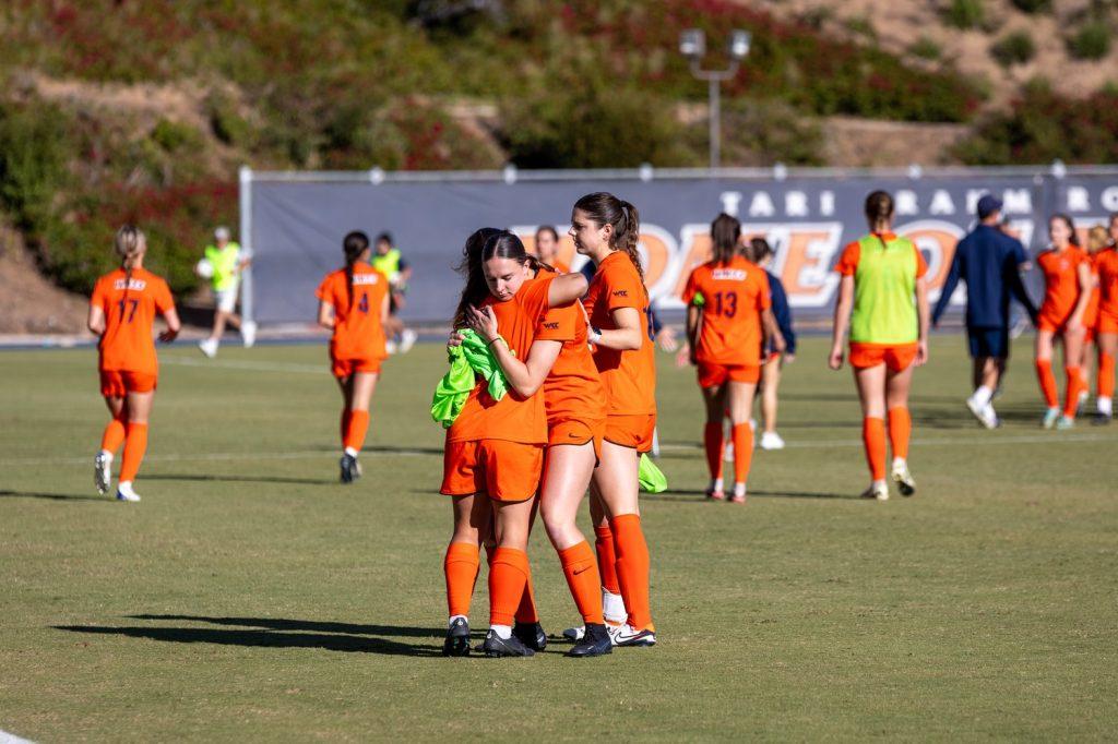 Women's Soccer embrace following a season-ending loss to the Cal Berkeley Golden Bears on Nov. 16 at Tari Frahm Rokus Field. Despite an early end in the NCAA Tournament, the Waves ended the year as WCC Champions.