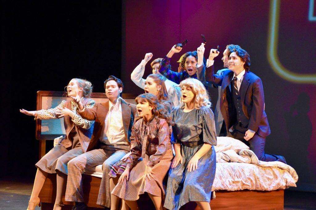 The cast of "9 to 5 The Musical" performs a scene from their show during a dress rehearsal in Smothers Theatre on Nov. 12. Junior Tessa Hemphill, who plays Judy Bernly, said the cast treats the rehearsal like the real show, running from start to finish. Photos by Mary Elisabeth