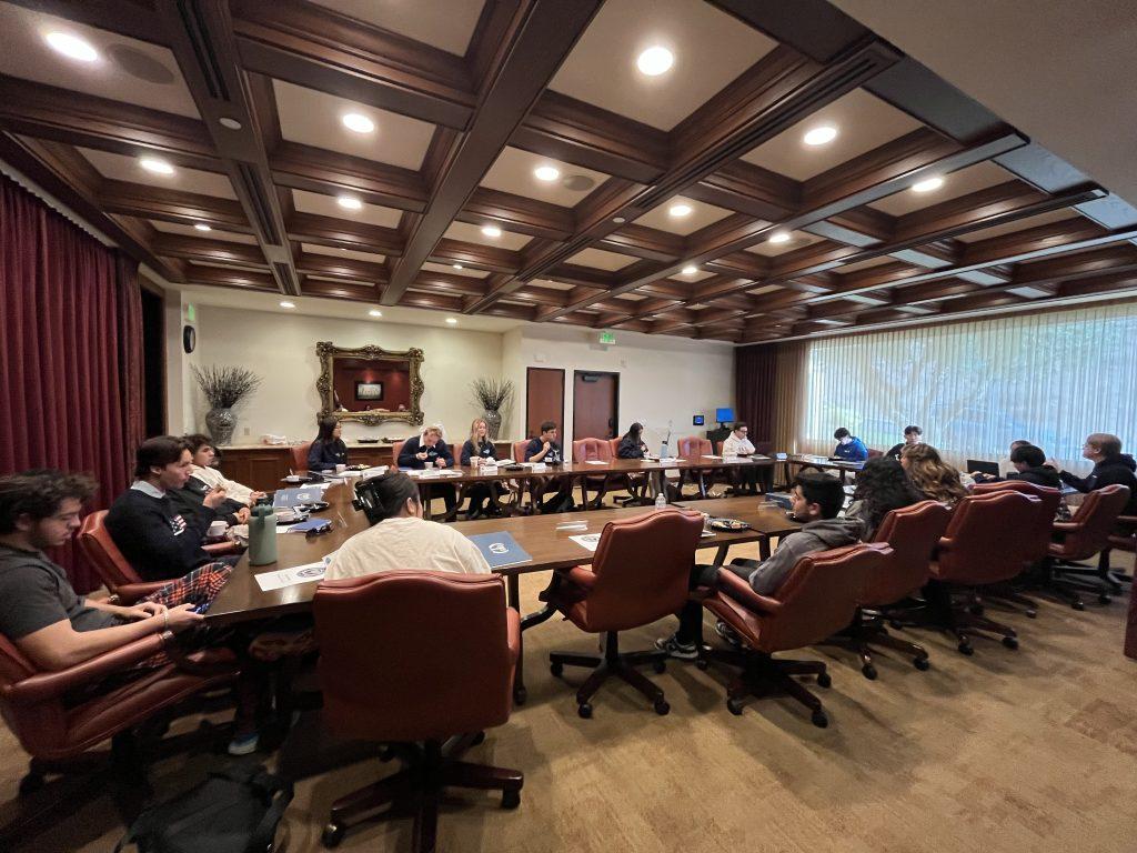 SGA members present for the Nov. 6 meeting in Thornton Administrative Center. Members enjoyed Chick-fil-A before the meeting and discussed upcoming holiday events during the meeting. Photo by H.L. McCullough