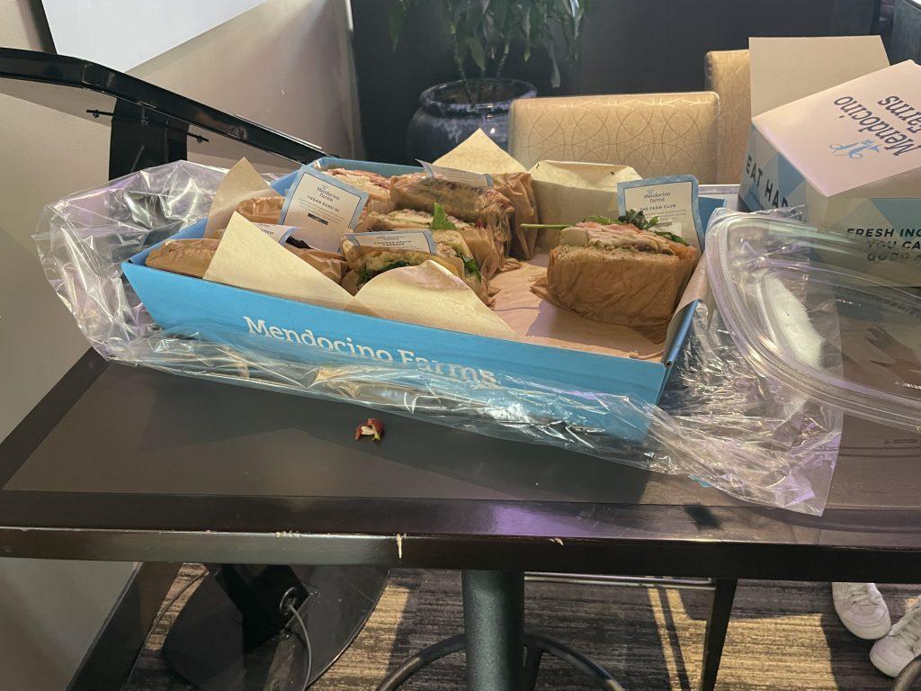 The food provided during the Nov. 5 Crafternoon event in The Lighthouse. RISE bought sandwiches and salads from Mendocino Farms for the first 15 people who attended the event.