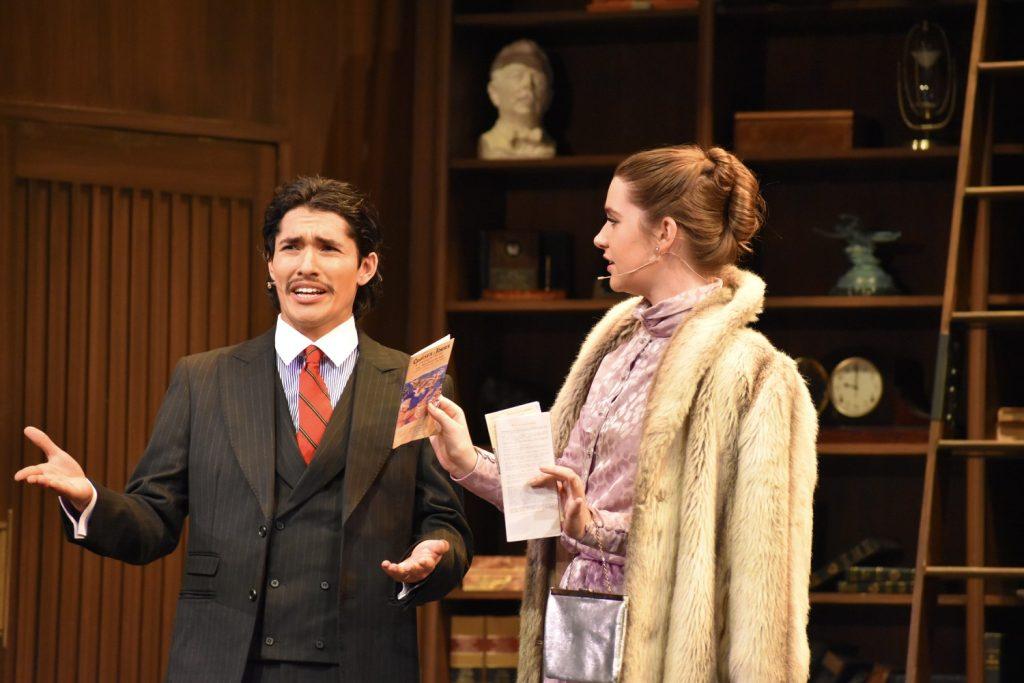 Franklin Hart, Jr., played by senior Spencer Williams, speaks with his wife Missy, played by sophomore Mandy Tatum, during a dress rehearsal in Smothers Theatre on Nov. 12. Though Hart showers his wife with expensive gifts, he often fantasizes about other women.