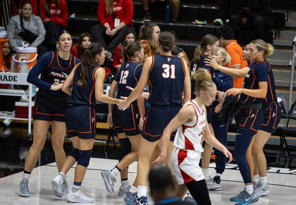 The Waves walk off the court following a commanding 41-30 first-half lead against CSUN on Nov. 27 at Premier America Credit Union Arena. In the first half, Pepperdine shot 16-33 from the field, 5-6 from the free throw line and 4-9 from behind the arc.