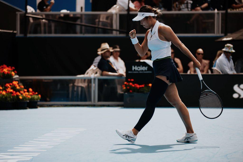 Yang celebrates during a match at the WTA 250 maindraw Dec. 31. Yang has represented the New Zealand National Team two times ('22, '23). Photo courtesy of Vivian Yang